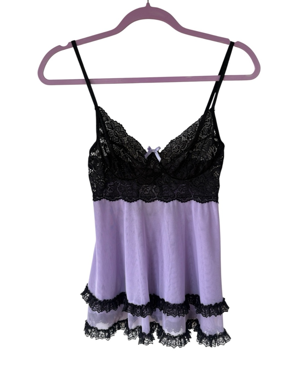 Lace-Trim Lavender Chemise with Black Accents